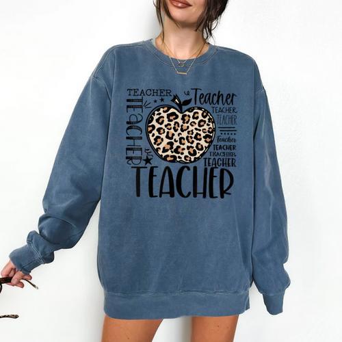 Back To School Teacher Life Apple Leopard Teacher Women Comfort Colors Sweatshirt - teacherstshirts.com