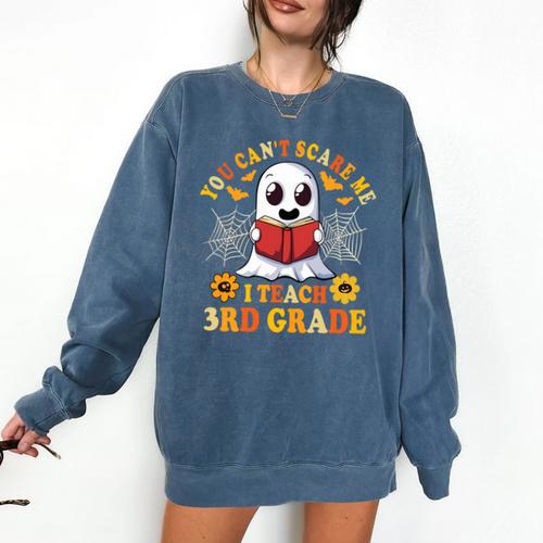 You Cant Scare Me I Teach 3rd Grade Teacher Halloween Comfort Colors Sweatshirt - teacherstshirts.com DE
