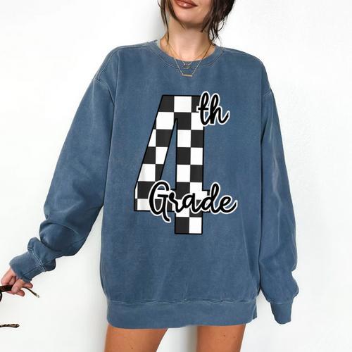 Checkered Fourth Grade Back To School Teachers Students Comfort Colors Sweatshirt - teacherstshirts.com DE