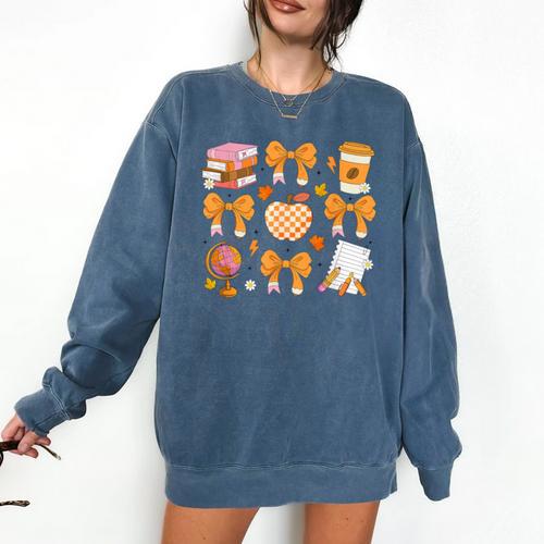 Coquette Bow Teacher Thanksgiving Fall Autumn Girls Women Comfort Colors Sweatshirt - teacherstshirts.com