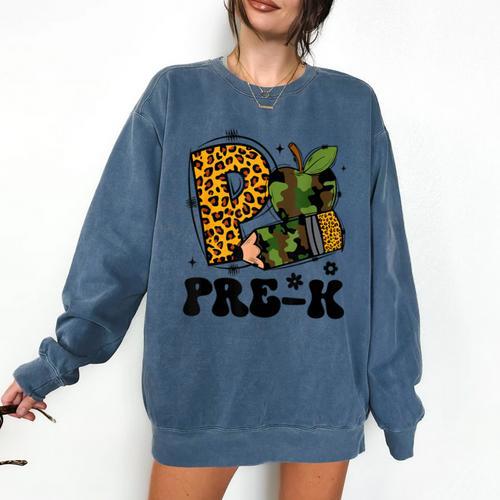 Cute Camo Pre K Back To School Teacher Kid Preschool Comfort Colors Sweatshirt - teacherstshirts.com DE