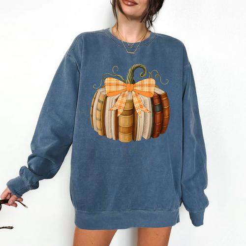 Fall Book Pumpkin Halloween Teacher Librarian Thanksgiving Comfort Colors Sweatshirt - teacherstshirts.com CA