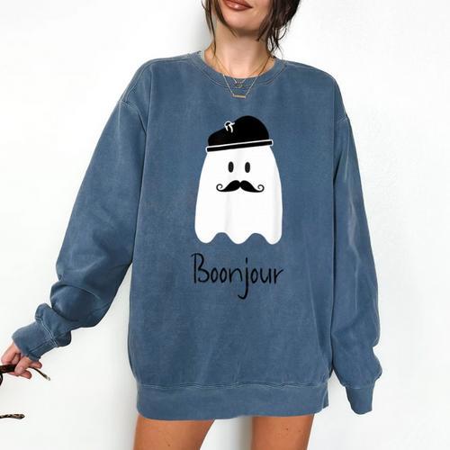 French Teacher Halloween Bonjour Ghost Comfort Colors Sweatshirt - teacherstshirts.com DE
