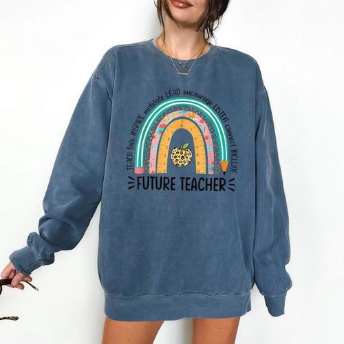 Future Teacher Cute Rainbow Leopard Teacher Outfit For Men Women Girls Kids Comfort Colors Sweatshirt - teacherstshirts.com CA