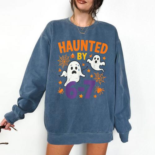 Haunted 67 Ghost Math Teacher Halloween Costume Math Pun Comfort Colors Sweatshirt - teacherstshirts.com UK