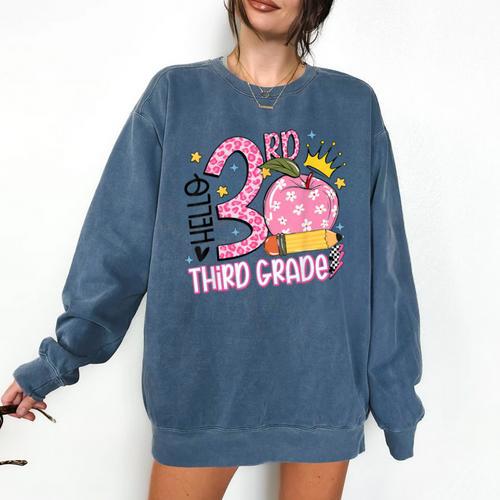 Hello 3rd Third Grade Back To School Pink Leopard Teacher Comfort Colors Sweatshirt - teacherstshirts.com