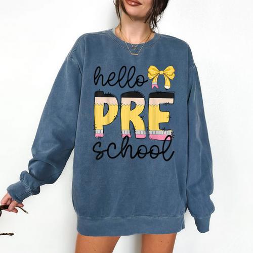 Hello Pre-K Preschool Back To School First Day Teacher Kids Comfort Colors Sweatshirt - teacherstshirts.com AU