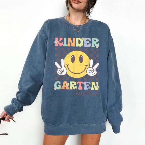 Kindergarten Teacher Team Hippie Smile Face Back To School Comfort Colors Sweatshirt - teacherstshirts.com CA