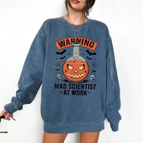 Mad Scientist Pumpkin Science Teacher Halloween Costume Kids Comfort Colors Sweatshirt - teacherstshirts.com DE