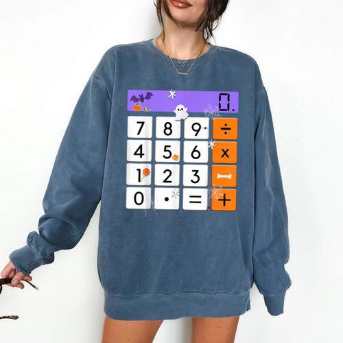 Math Teacher Halloween Costume Calculator Math Pun Comfort Colors Sweatshirt - teacherstshirts.com CA