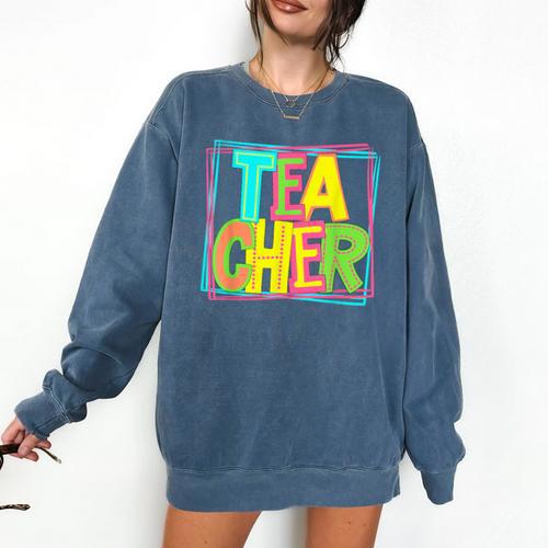 Neon Retro Teacher Cute Teacher Team New Teacher Back To Sch Comfort Colors Sweatshirt - teacherstshirts.com