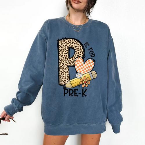 P Is For Pre K Teacher Leopard First Day Of School For Men Women Girls Kids Comfort Colors Sweatshirt - teacherstshirts.com DE
