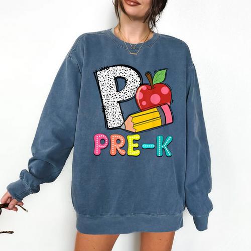 P Is For Pre-K Teacher Pencil Apple Back To School Comfort Colors Sweatshirt - teacherstshirts.com