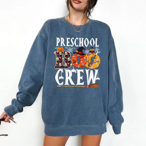 Preschool Boo Crew Teacher Halloween Comfort Colors Sweatshirt - teacherstshirts.com AU