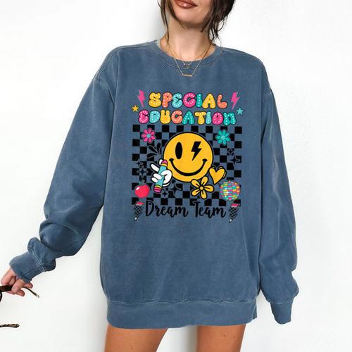 Retro Special Education Squad Groovy Dream Team Teacher Comfort Colors Sweatshirt - teacherstshirts.com AU