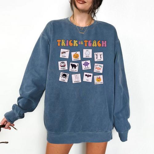 Retro Trick Or Treat Halloween Special Education Teacher Comfort Colors Sweatshirt - teacherstshirts.com CA