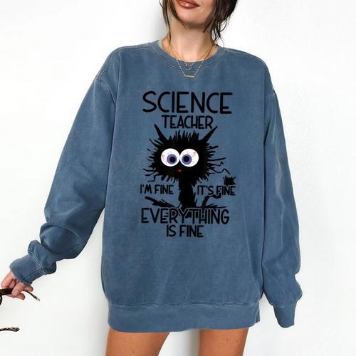 Science Teacher Appreciation Merch -Adults -Youth Grey Classic Fit Modern Science Theme Cartoon Comfort Colors Sweatshirt - teacherstshirts.com DE