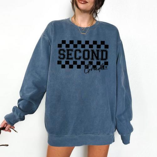 Second Grade Checkered Teacher 1st Day Back To School Women Comfort Colors Sweatshirt - teacherstshirts.com