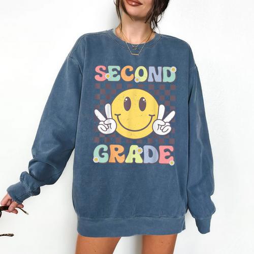 Second Grade Teachers Boys Girls Smile Face 2nd Grade Team Comfort Colors Sweatshirt - teacherstshirts.com UK