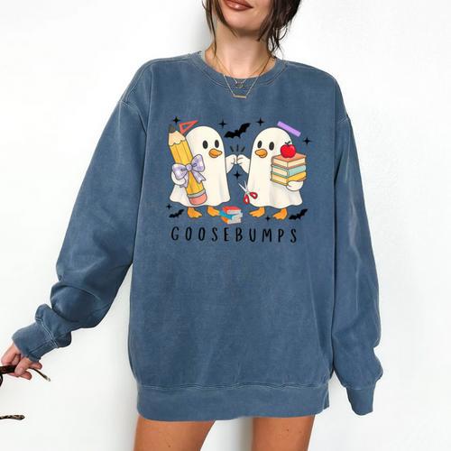 Silly Goose Spooky Teacher Halloween Cute Goosebumps Comfort Colors Sweatshirt - teacherstshirts.com