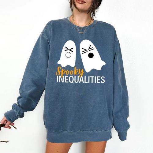 Spooky Inequalities Ghosts Halloween Math Teacher Comfort Colors Sweatshirt - teacherstshirts.com AU
