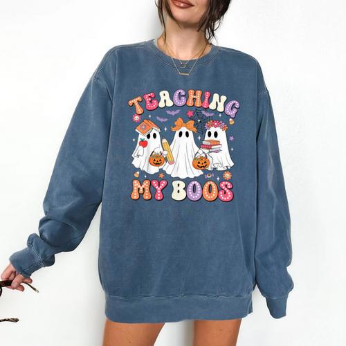 Teaching My Boos Cute Spooky Ghost Teacher Halloween Women Comfort Colors Sweatshirt - teacherstshirts.com AU