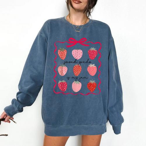 Women Second Grade Is My Jam Strawberry First Kids Teacher Comfort Colors Sweatshirt - teacherstshirts.com AU