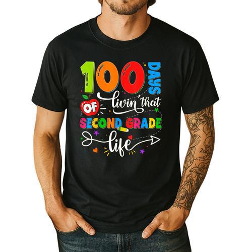 100 Days Of Living That 2nd Grade Life Boy Girl Teacher Men's Casual T-Shirt - teacherstshirts.com AU