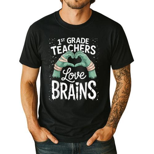 1st Grade Teachers Love Brains Shirt Halloween Teacher Men's Casual T-Shirt - teacherstshirts.com