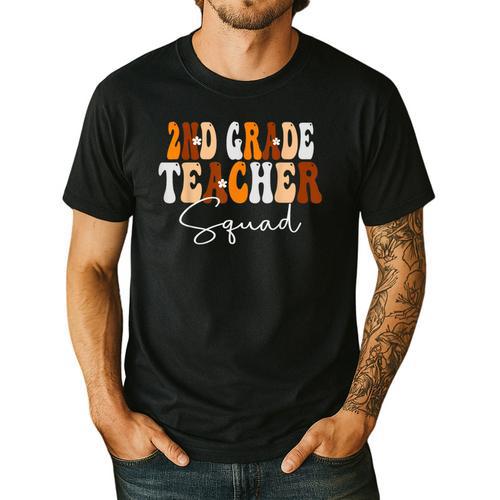 2nd Grade Teacher Squad Cute Women Groovy Fall Autumn Lovers Men's Casual T-Shirt - teacherstshirts.com