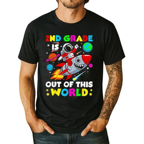 2nd Grade Is Out Of This World Space Rocket Planets Teacher Men's Casual T-Shirt - teacherstshirts.com CA