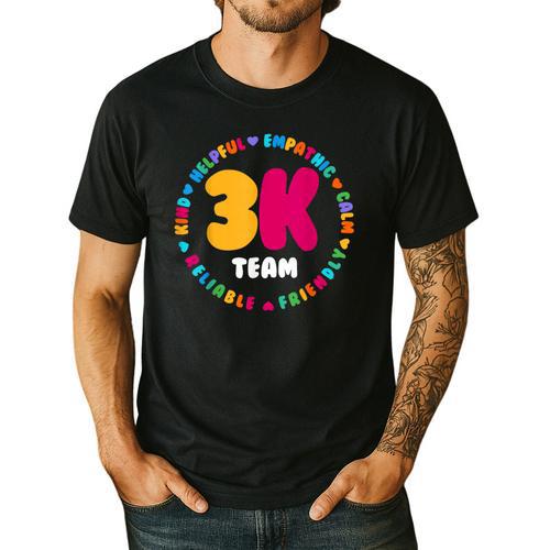 3K Team & Teacher Squad Threes Crew PreK Elementary Team Men's Casual T-Shirt - teacherstshirts.com DE