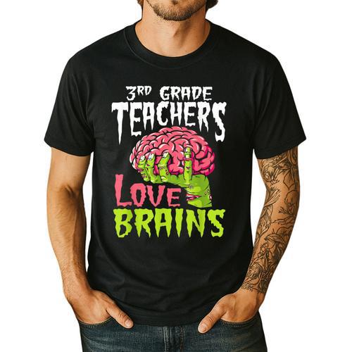 3rd Grade Teachers Love Brains Zombie Teacher Halloween Men's Casual T-Shirt - teacherstshirts.com CA