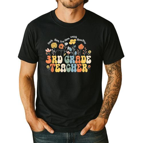 3rd Third Grade Teacher Appreciation Teaching Wildflowers Men's Casual T-Shirt - teacherstshirts.com CA
