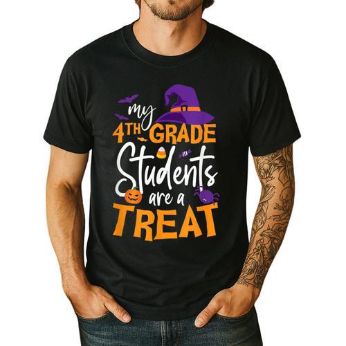 My 4th Grade Students Are a Treat Teacher Halloween Witch For Men Women Kids Men's Casual T-Shirt - teacherstshirts.com