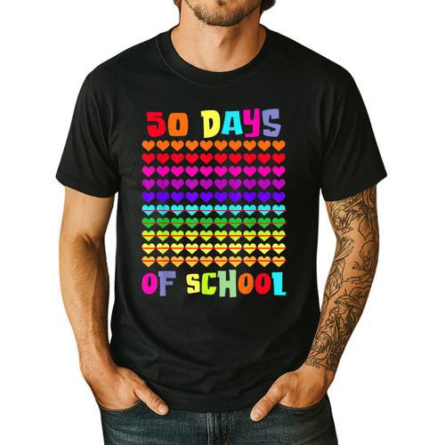 50 Days Of School Hearts Teacher Happy 50th Day Of School Men's Casual T-Shirt - teacherstshirts.com AU