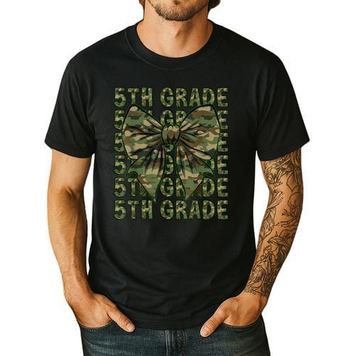 5th Grade Teacher Student Camo Bow Back To School Men's Casual T-Shirt - teacherstshirts.com