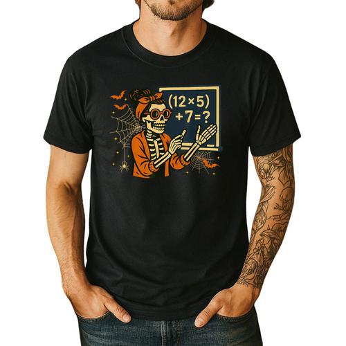 67 Teacher Halloween Skeleton Six Seven Meme Math Men's Casual T-Shirt - teacherstshirts.com CA