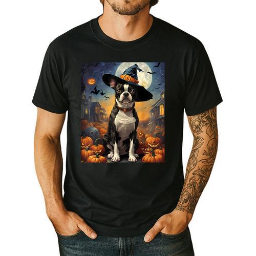 Aesthetic Halloween Boston Terrier Dog Witch Pumpkin For Men Women Kids Men's Casual T-Shirt - Bostonterriersmerch.com AU