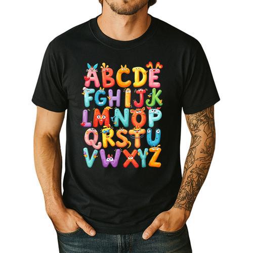 Alphabet A-Z ABC Kids Back To School Pre K Teachers Men's Casual T-Shirt - teacherstshirts.com UK