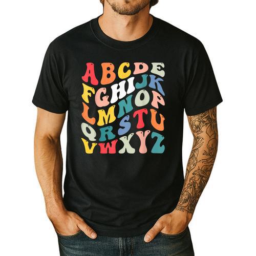 Alphabet Hi Back To School ABC Pre K Kindergarten Teacher Men's Casual T-Shirt - teacherstshirts.com DE