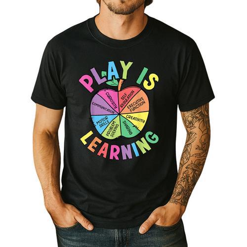 Apple Retro Play Is Learning Kindergarten Teacher Daycare Men's Casual T-Shirt - teacherstshirts.com UK