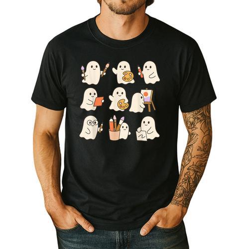 Art Teacher Ghost Halloween Artists Painter Teacher Spooky Men's Casual T-Shirt - teacherstshirts.com AU