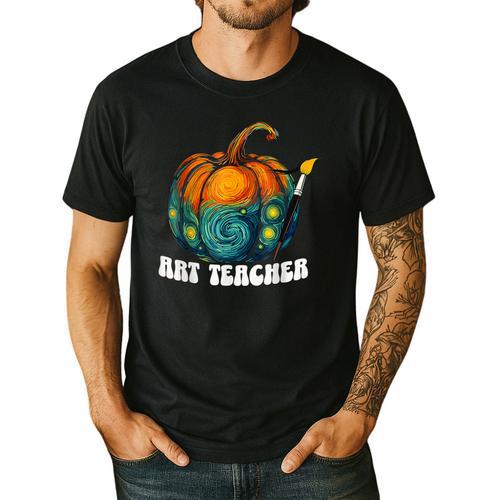 Art Teacher Pumpkin Halloween Night Men Women Men's Casual T-Shirt - teacherstshirts.com
