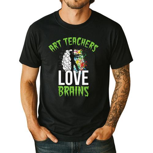 Art Teachers Love Brains Shirt Halloween Zombie Teaching Tee Men Women Kids Men's Casual T-Shirt - teacherstshirts.com