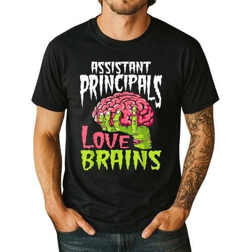Assistant Principals Love Brains Zombie Teacher Halloween Men's Casual T-Shirt - teacherstshirts.com