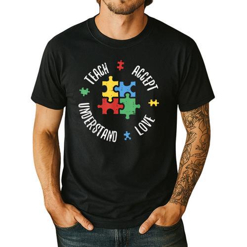 Autism Awareness Teacher Shirt Teach Accept Understand Love Men's Casual T-Shirt - teacherstshirts.com CA