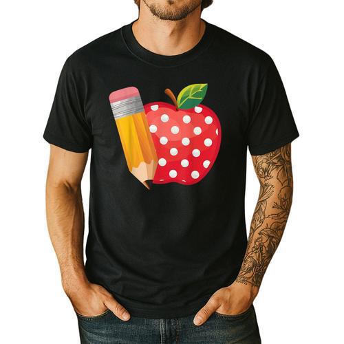 Back To School Pencil And Apple Teacher Student Men's Casual T-Shirt - teacherstshirts.com