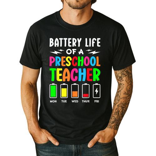 Battery Life Of a Preschool School Teacher School Week Men's Casual T-Shirt - teacherstshirts.com CA