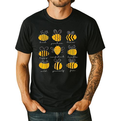 Bee Kind Positive Brave Happy Confident Humble Teacher Men's Casual T-Shirt - teacherstshirts.com CA